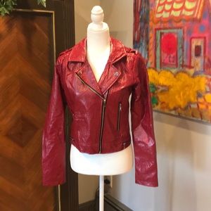 Red faux leather biker jacket
